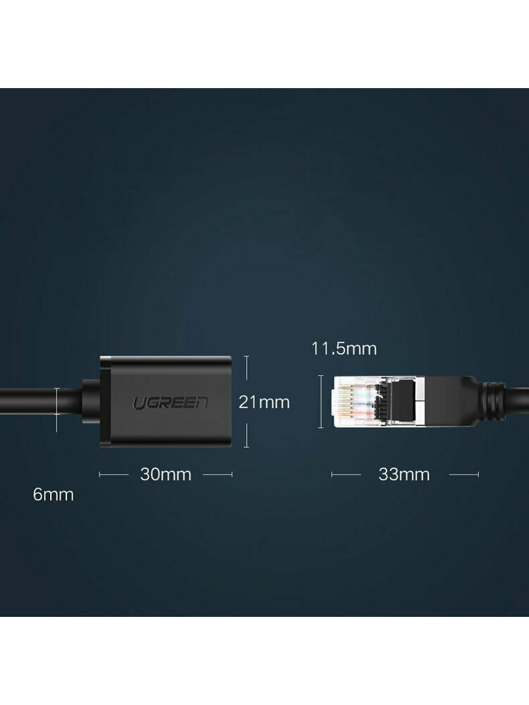 Kabelis ilgiklis UGREEN NW112 F/UTP CAT6 RJ45 kištukas - lizdas,2m juodas