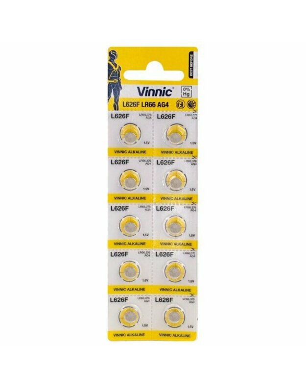 10 x Mini Alkaline battery Vinnic G4/AG4/L626 (1 vnt. kaina-0.49eur. )