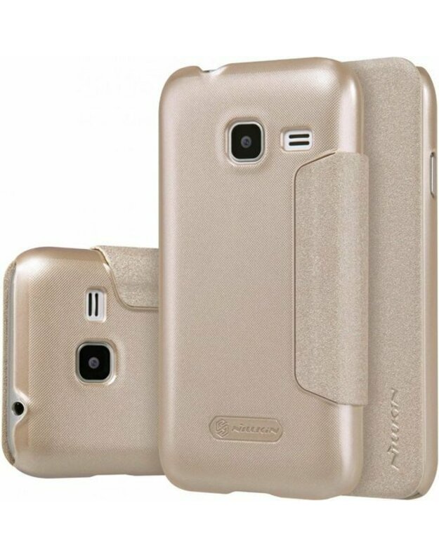 Nillkin Sparkle serijos odinis dėklas Samsung Galaxy J1 2016 – auksinis