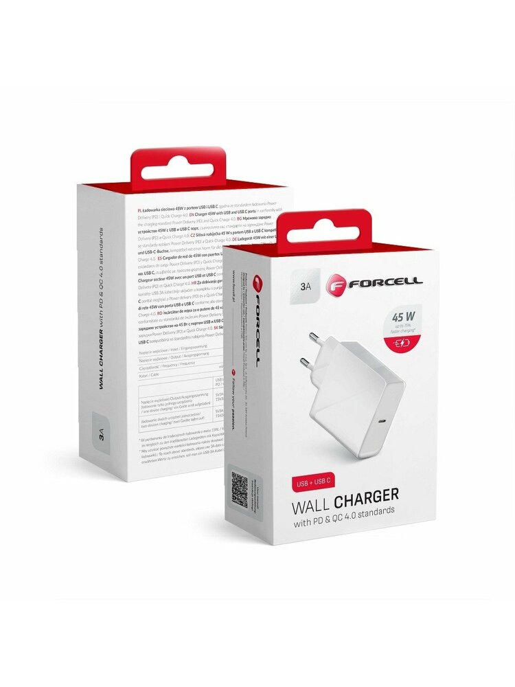 „Forcell“ įkroviklis su USB tipo C - 3A 45W jungtimi su PD ir „Quick Charge 4.0“ įkrovimo funkcija