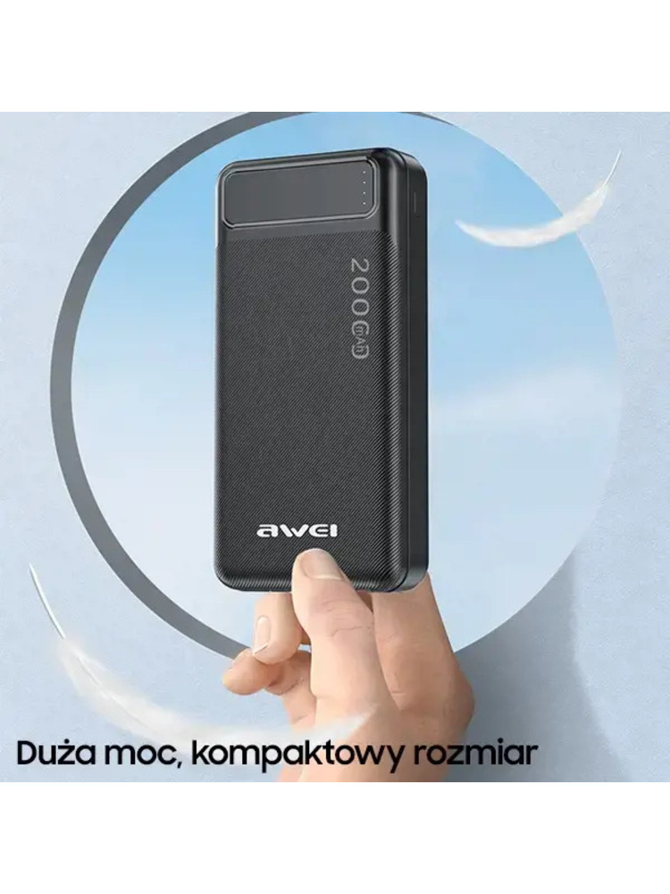 AWEI PowerBank P6K 20000mAh juodas 2xUSB|PD|Micro-USB