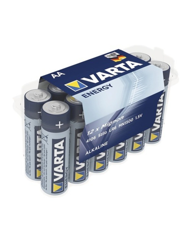 „Varta“ baterija „Energy AA Mignon“ 12 vnt. 1 elemento kaina - 0,40 eur.   