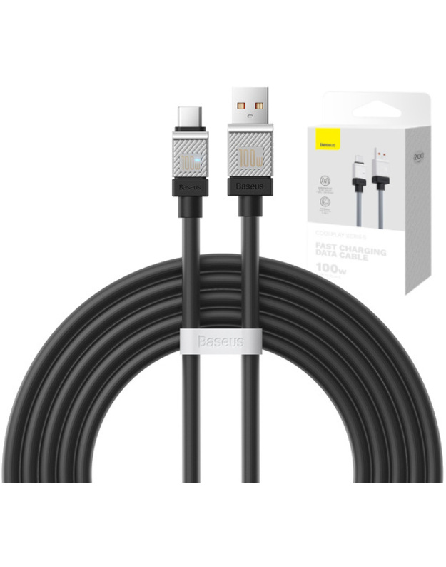 2 m USB-C tipo C laidas, „Baseus CoolPlay Robust 6a“, 100 W, 200 cm
