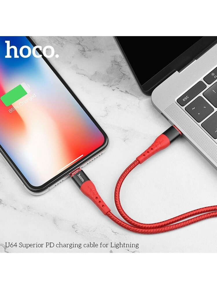 HOCO USB laidas, skirtas „iPhone Lightning“ 8 kontaktų aukščiausios kokybės maitinimo šaltiniui PD U64 c raudonas.