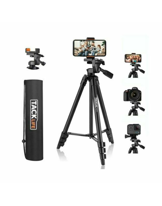 „Tacklife MLT01“ fotoaparato trikojis 40,5–136 cm, 5 viename lengvas aliuminio trikojis, 1/4 colio standartinis trikojis, veidrodinio fotoaparato trikojis ir sulankstomas trikojis su telefono laikikliu ir nešiojamojo kompiuterio krepšiu