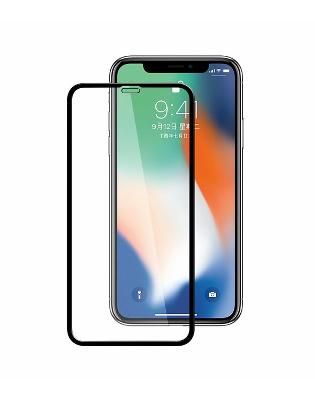 „MyScreen“ deimantinis stiklas (per visą ekraną), skirtas „iPhone X / Xs“,  Juoda