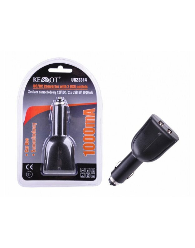 DC / 2xUSB 5V 1000mA automobilio adapteris