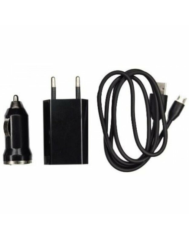 Automobilinis įkroviklis + AC (110-240V) DC(12-24V) + MICRO USB juodas kabelis