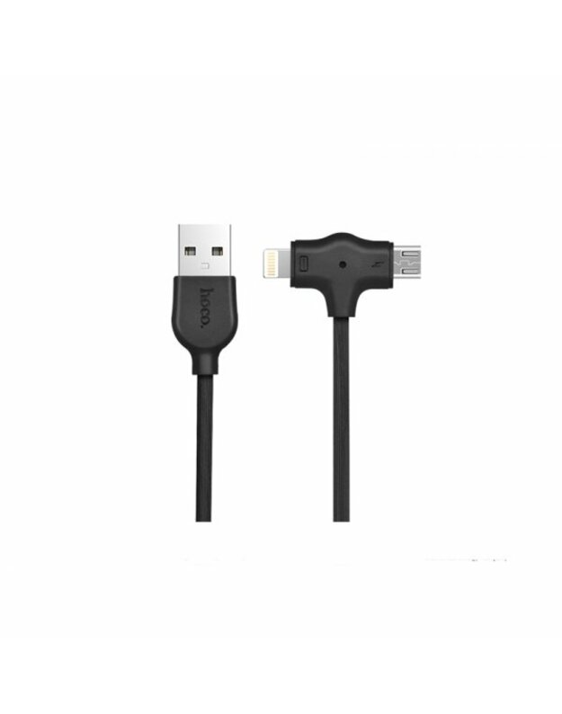 USB kabelis HOCO X10 Starfish lightning+micro Fast Charging 1m juodas