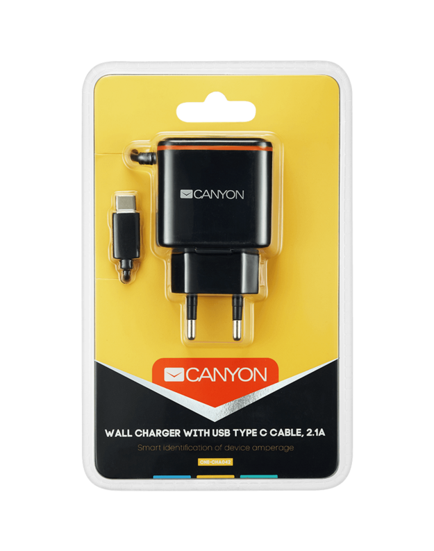 Telefono buitinis įkroviklis CANYON Universal 1xUSB AC charger  5V-2.1A