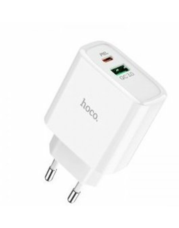 Telefono buitinis  įkroviklis Hoco C57A USB Quick Charge 3.0 + PD (3.1A) baltas