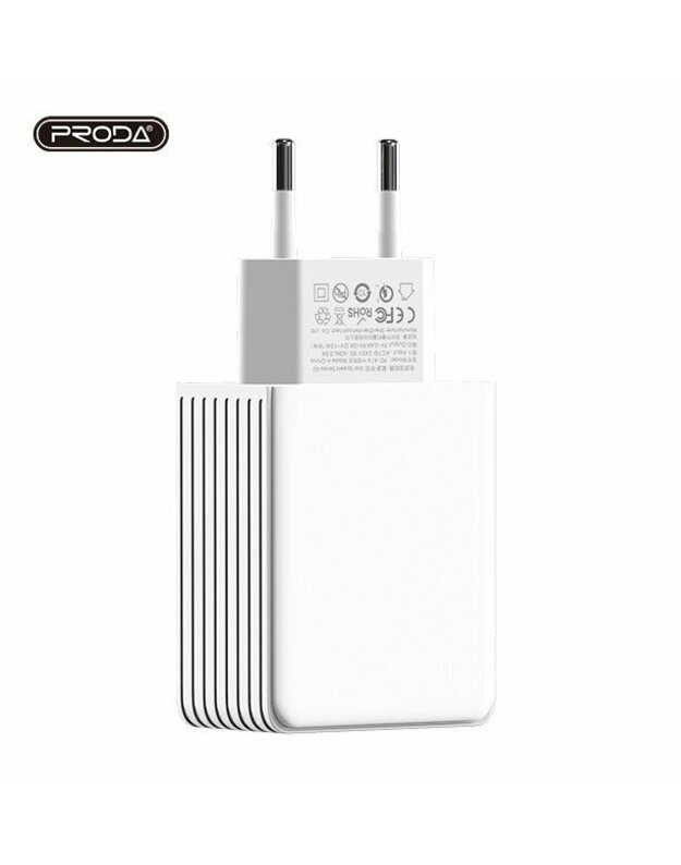 Įkroviklis buitinis Proda PD-A14 Qualcomm Quick Charge 3.0 su USB jungtimi 3.1A baltas 
