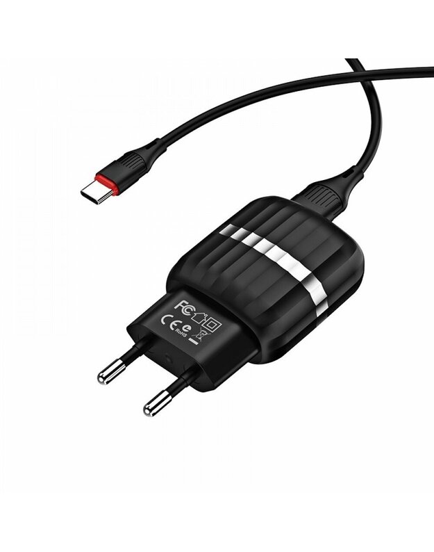 Telefono buitinis įkroviklis Borofone BA25A su dviem USB jungtimis + Type-C (2.1A) juodas