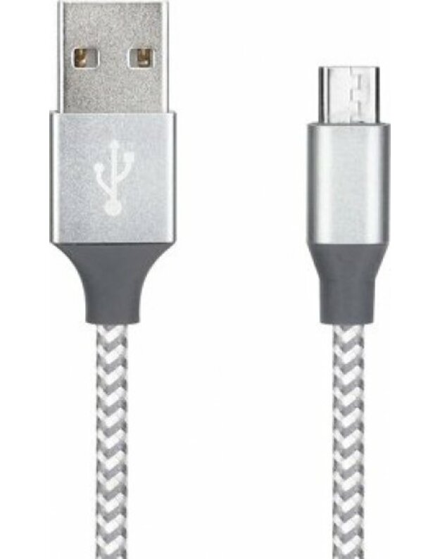 Nailoninis USB laidas - mikro USB / 1m / baltas 5901737899149