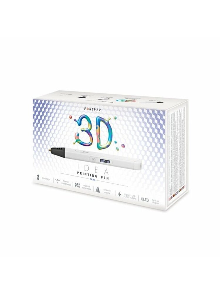 Forever PP-200 3D rašiklis su LCD„FOREVER 3D IDEA PP-200“ SPAUSDINIMO RAŠIKLIS SU PLA / ABS PLASTIKINE VIELA USB MAITINIMO ŠALTINIU / LCD EKRANU BALTOS SPALVOS