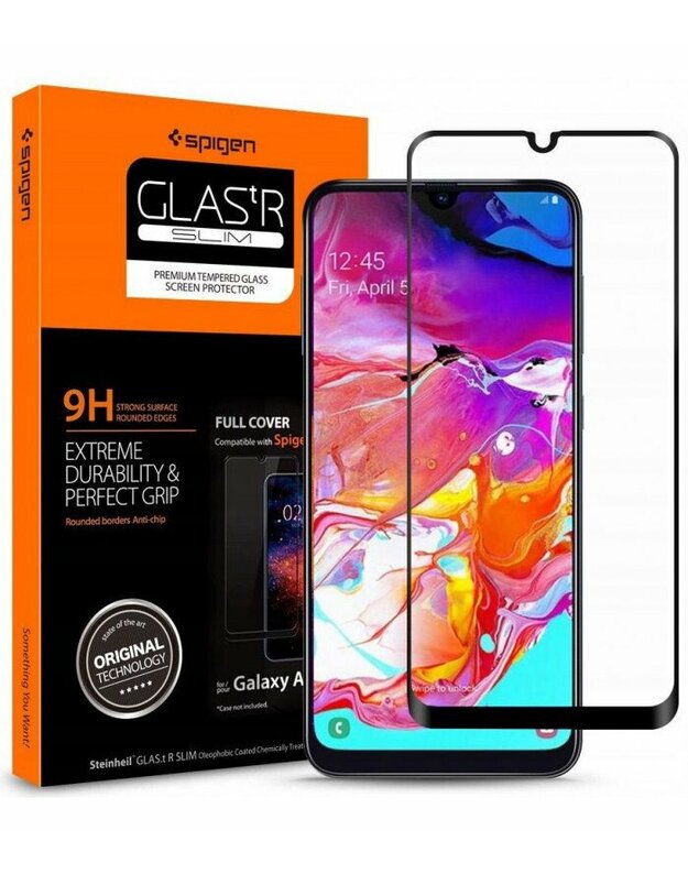 Apsauginis grūdintas stiklas Samsung Galaxy A70 telefonui "Spigen Glas.TR Slim"