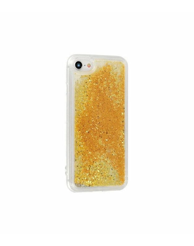 Auksinės spalvos silikoninis dėklas su blizgučiais Samsung Galaxy S10 telefonui "Liquid Case"