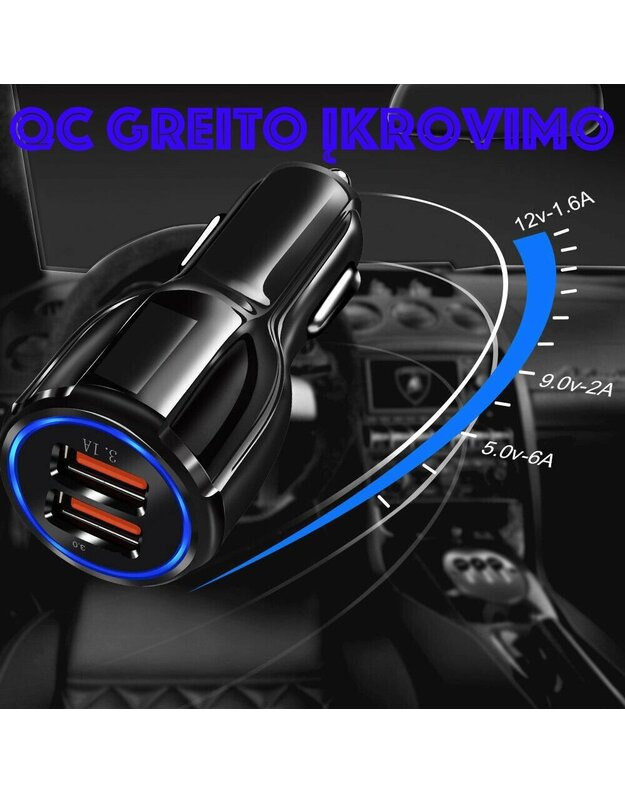 Greito Įkrovimo Auto SAM. 2 X USB 3.0 FAST Adapteris
