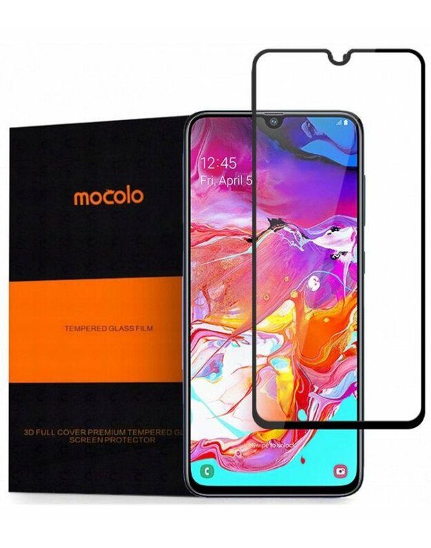Juodas apsauginis grūdintas stiklas Samsung Galaxy A70 telefonui "Mocolo TG Full Glue"