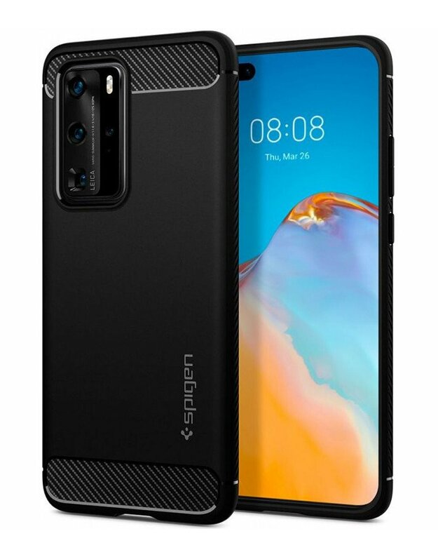Juodas dėklas Huawei P40 Pro telefonui "Spigen Rugged Armor"