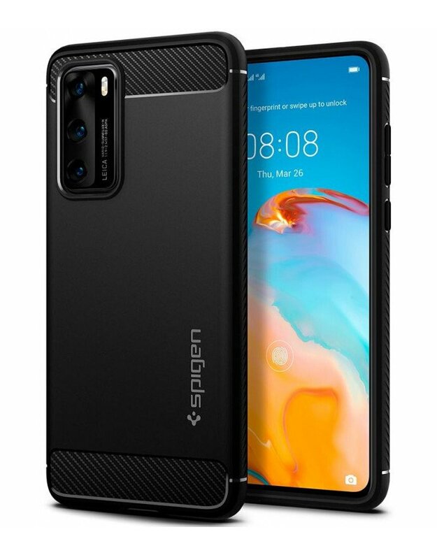 Juodas dėklas Huawei P40 telefonui "Spigen Rugged Armor"