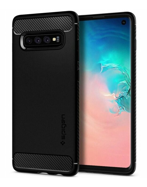 Matinis juodas dėklas Samsung Galaxy S10 telefonui "Spigen Rugged Armor"Matinis juodas dėklas Samsung Galaxy S10 telefonui "Spigen Rugged Armor"