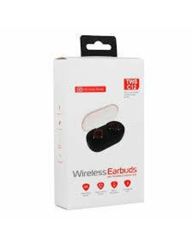 Bluetooth“ ausinės „Stereo Tws-c12“ su juodu maitinimo banku 