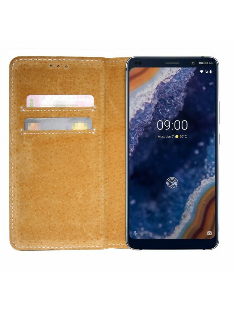 Natūralios odos Book Slim Nokia 5.1 Cover piniginės dėklas, juodas