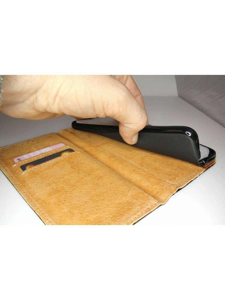 Natūralios odos Book Slim Nokia 5.1 Cover piniginės dėklas, juodas