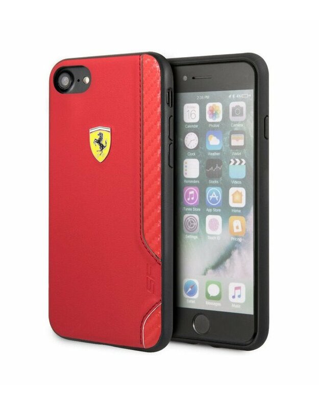 Raudonas dėklas Apple iPhone 7/8/SE 2020 telefonui "FESITHCI8RE Ferrari On Track Rubber Soft Cover"