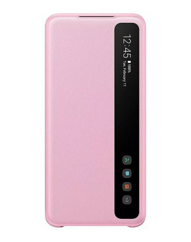 Originalus rožinis atverčiamas dėklas "Clear S-View Case" Samsung Galaxy S20 telefonui "EF-ZG980CWE"
