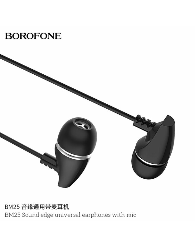 Laidinės ausinės, BOROFONE BM25 Sound Edge universalios 3.5 jack, su mikrofonu 1.2m
