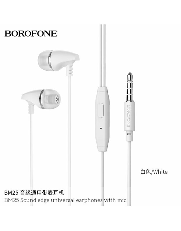Laidinės ausinės, BOROFONE BM25 Sound Edge universalios 3.5 jack, su mikrofonu