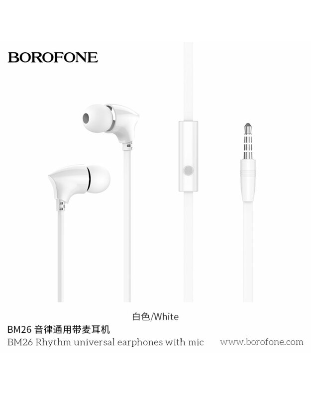 Laidinės ausinės, BOROFONE BM26 Rhythm universalios 3.5 jack, su mikrofonu