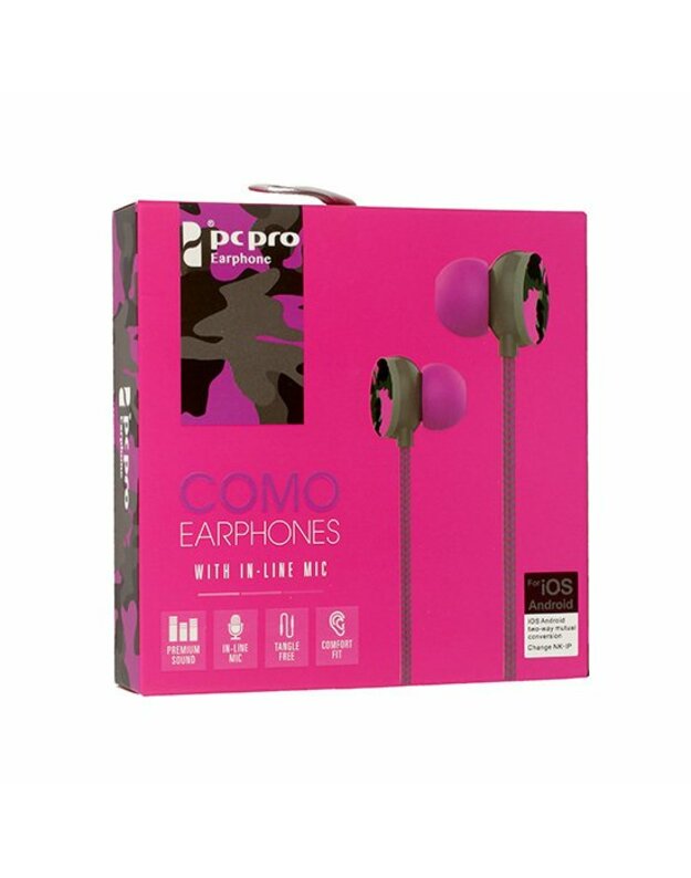 Laidinės ausinės, PC PRO Stereo ausinės PC PRO COMO 8 pink