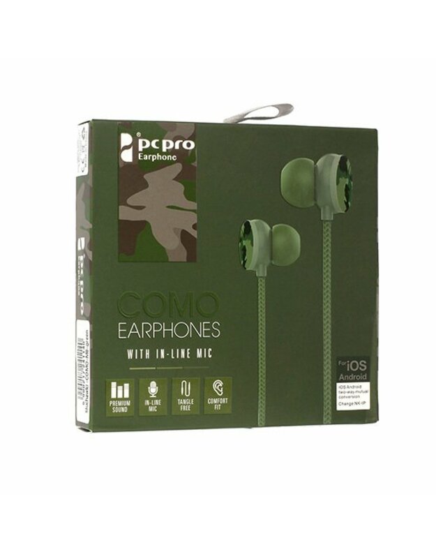 Laidinės ausinės, PC PRO Stereo ausinės PC PRO COMO8 green