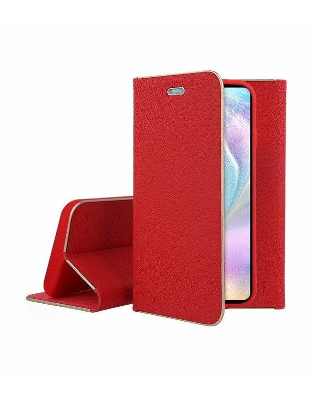 Raudonas atverčiamas dėklas su rėmeliu Huawei P30 telefonui "Book Vennus Z"