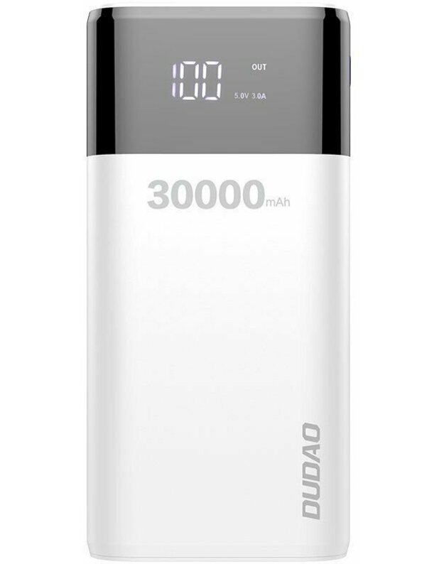 30 000 mAh išorinė baterija 4 USB prievadai + apšvietimas / USB C / Micro USB 4A baltas LED ekranas