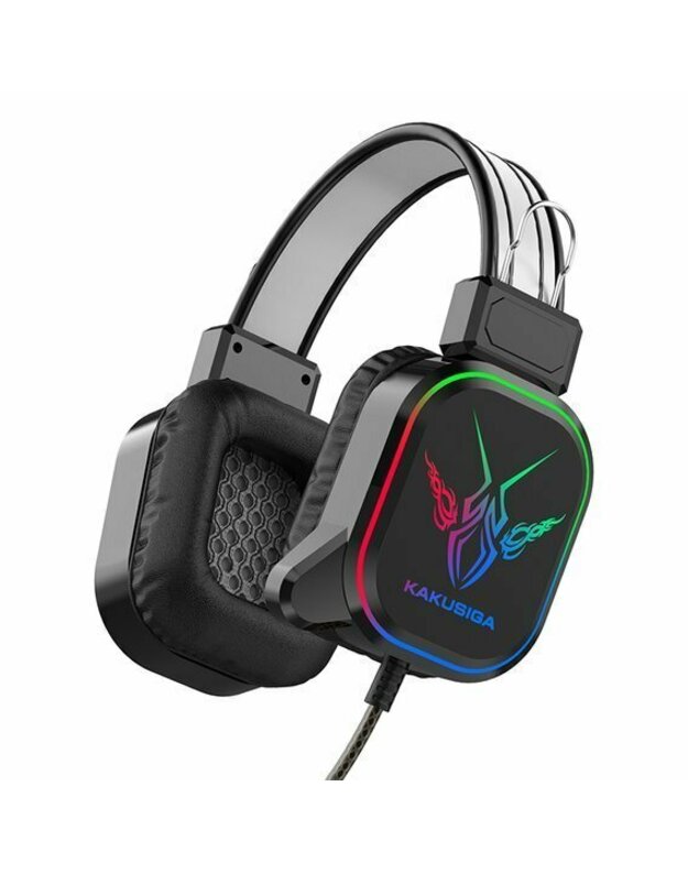 KAKUSIGA KSC-581 LED RGB žaidimų ausinės laidinės ant ausies + mikrofonas 2x JACK + USB juodas