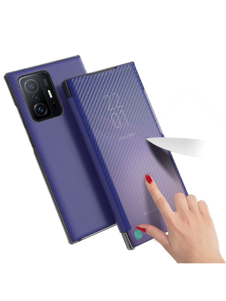 Carbon Fiber Folio Flip dėklas, skirtas Xiaomi 11T/11T Pro, mėlynas