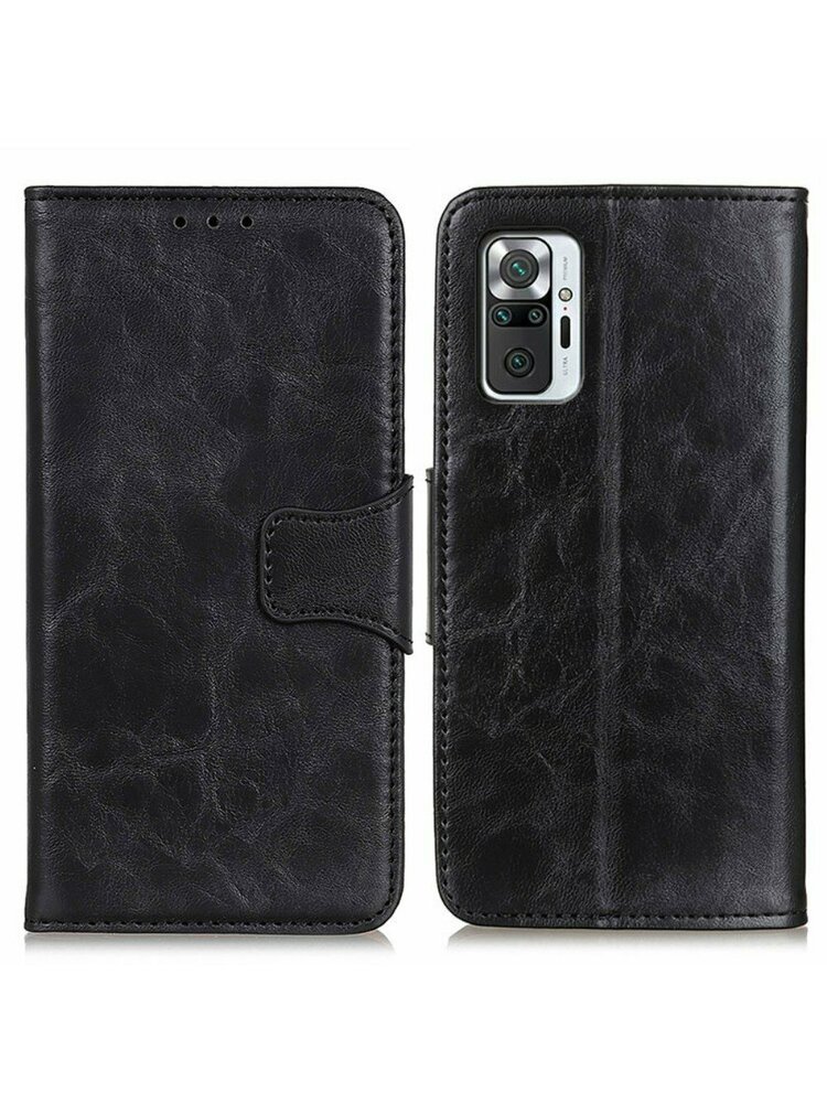 Crazy Horse Leather Piniginės dėklas, skirtas Xiaomi Redmi Note 10 Pro, juodas