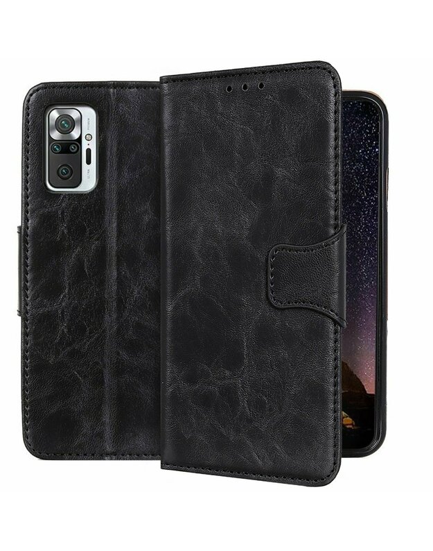 Crazy Horse Leather Piniginės dėklas, skirtas Xiaomi Redmi Note 10 Pro, juodas