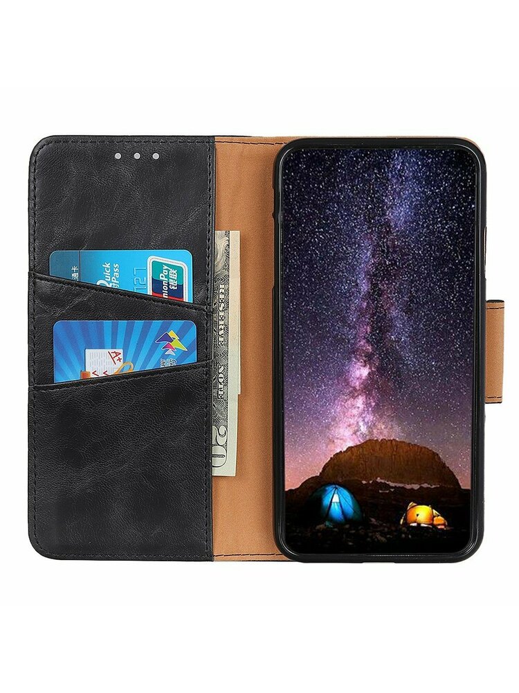 Crazy Horse Leather Piniginės dėklas, skirtas Xiaomi Redmi Note 10 Pro, juodas