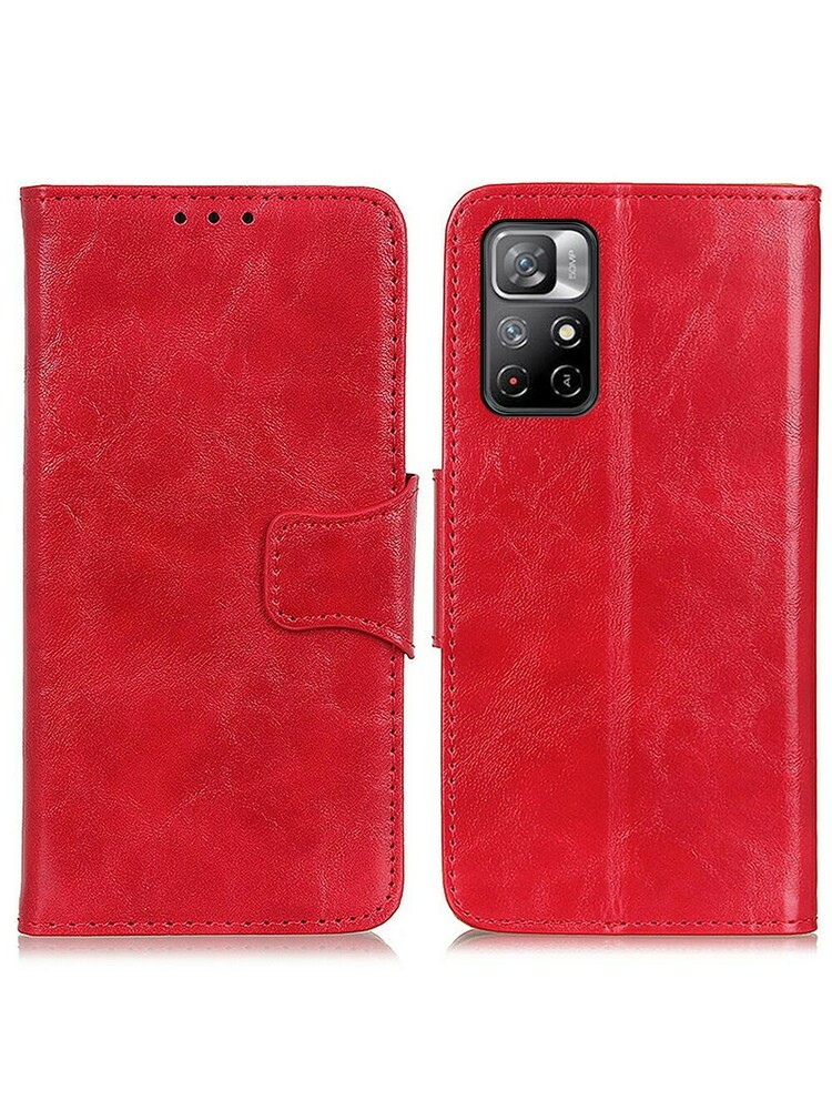 „Crazy Horse Leather“ piniginės dėklas, skirtas „Xiaomi Redmi Note 11“ / „Poco M4 Pro 5G“, raudonas