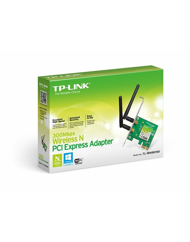Bevielio tinklo WiFi adapteris TP-Link TL-WN881ND 300Mbps N PCI, 2 antenų