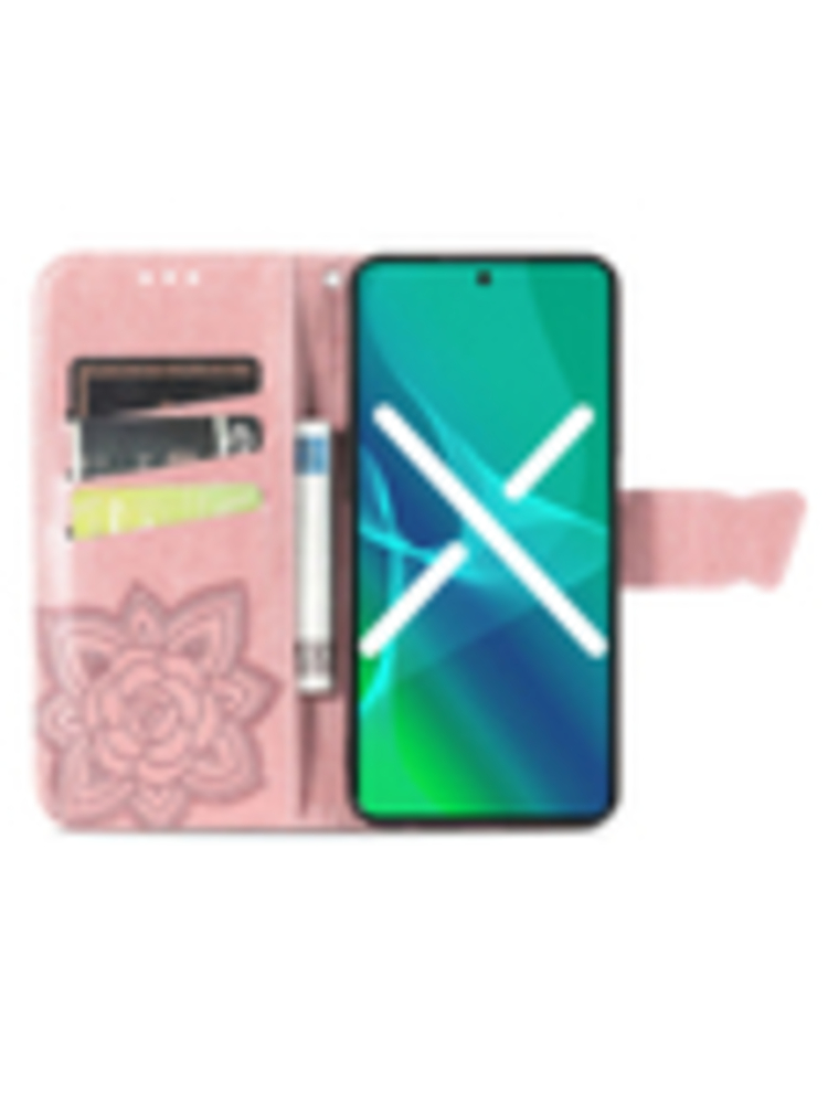 Butterfly Wallet Case for Xiaomi Poco F4 GT, Butterfly, Rose Gold