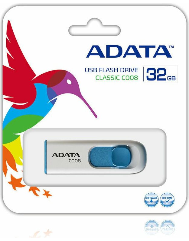 Atmintinė A-data C008 32GB, USB 2.0, Balta/Mėlyna