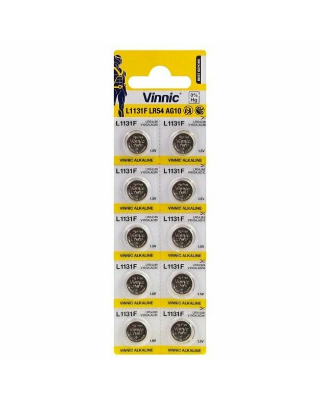 Vinnic Mini Alkaline elementas G10/AG10/189   (10 Vnt. ) 1 vnt. kaina - 0.55 eur.
