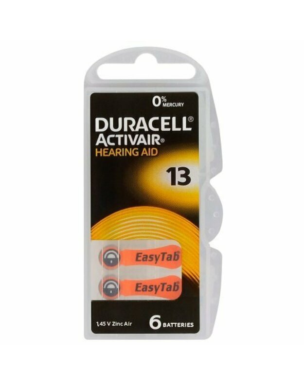 Elementai DURACELL DA13 (V13, PR48), 6vnt., cinko oro, 1,4V