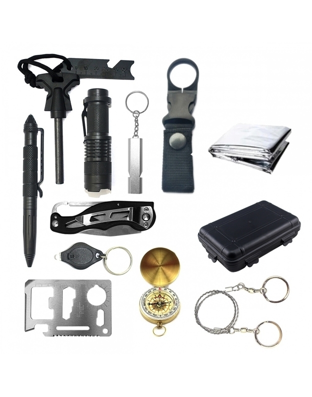 Išgyvenimo rinkinys 12 viename praktiškoje SOS dėžutėje